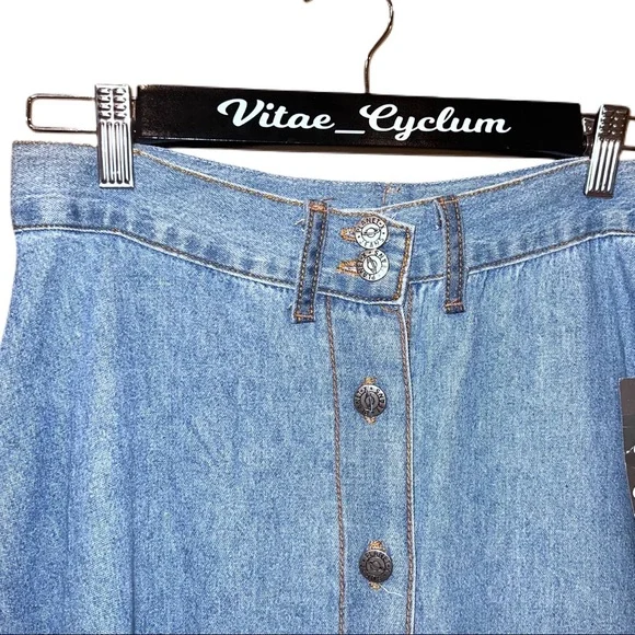 Vintage Planet-X Jeans Denim Button Front MIDI Skirt - Picture 3 of 7